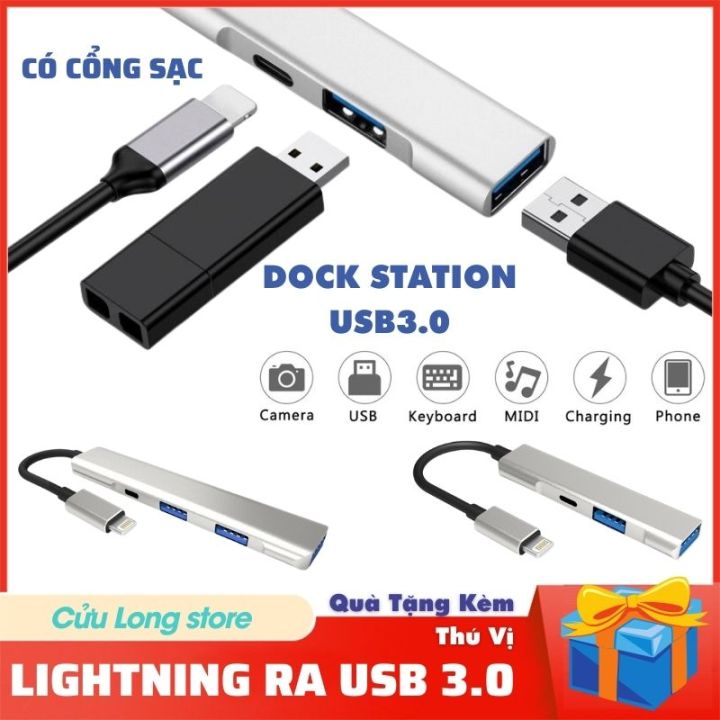 Bộ Chia Cổng Chuyển Lightning Sang USB  Kèm Cổng Sạc iPhone Cáp Lightning  to USB