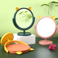 ◑✙❣ Cat Desktop Makeup Mirror For Girls Dormitory Cute Cartoon Plastic Desktop Mirror Simple Vanity Mirror Bedroom Decorative Mirror