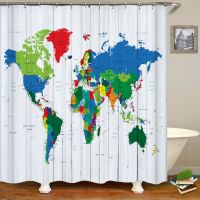 3D World Map พิมพ์ม่านอาบน้ำม่านกันน้ำม่านกันน้ำพร้อมตะขอห้องน้ำม่านตกแต่ง 3D Bath Curtain 240 * 180 ซม 180 * 180 ซม