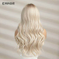 Emmor Ombre สีดำถึงสีบลอนด์อ่อนวิกผมสังเคราะห์ยาวหยักวิกผมเรียบสำหรับผู้หญิงคอสเพลย์ธรรมชาติอุณหภูมิสูง Fiberhot