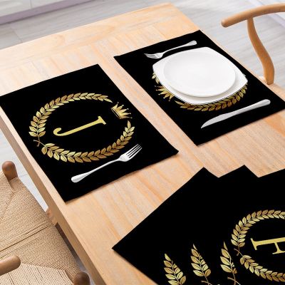 Golden Letters kitchen Placemat Black Cotton Linen Table Mats 42X32 Nordic Western Placemat Cup Mats Waterproof Drink Coasters