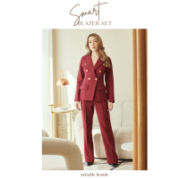 Smart Blazer Set - เซตสูท 2 ชิ้น เสื้อสูท+กางเกงขายาวตีเกล็ดหน้า (แดง)