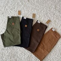 Carhartt กางเกงขาสั้นวินเทจคาร์ฮาร์ตย้อนยุคป้ายหนังเก่ากางเกงขาสั้นใส่สบายเทรนด์กางเกงสำหรับผู้ชาย