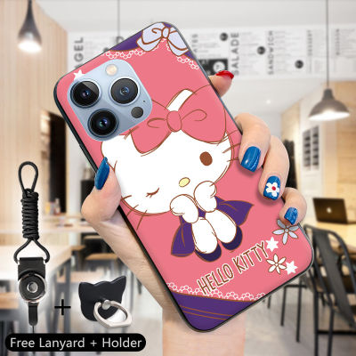 GGK เคสสำหรับ Apple iPhone 15 Pro Max 15 15 Pro,สายคล้องแหวนใส่นิ้วการ์ตูนน่ารักเฮลโลคิดตี้เคทีแมวเคสครอบโทรศัพท์ TPU ซิลิโคนนิ่ม