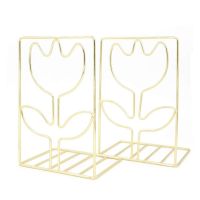 Metal Bookends Book Ends Modern Decorative for Bedroom Library Office School Book Display Desktop Organizer Gift(Flower Gold)