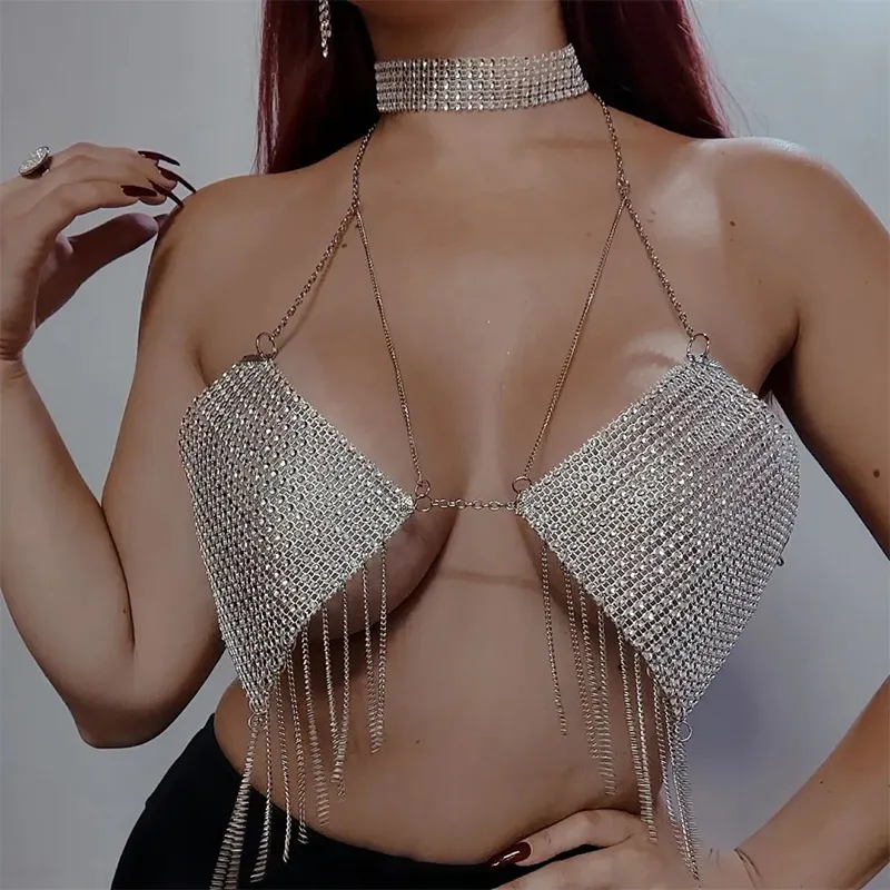 1PC Sexy Women Shiny Crystal Rhinestone Bra Chest Body Chains