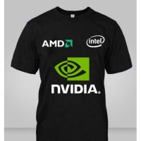 เสื้อยืด ผ้าฝ้าย 100% พิมพ์ลาย Intel Amd Nvidia พลัสไซซ์ สําหรับผู้ชาย