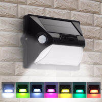 Outdoor Solar Lights PIR Motion Sensor LED Wall Lamp Double PIR Inductor 7 Color Changes 3Modes Garden DecorationSecurity Light