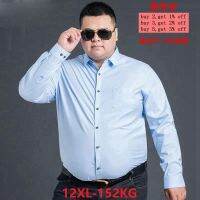 ผู้ชายเสื้อขนาดใหญ่8XL 9XL แขนยาวปกลายกระดุมแถวเดียว10XL 11XL 12XLZ ถึง152กิโลกรัมธุรกิจสบายๆสีฟ้าอย่างเป็นทางการ