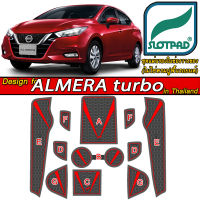 SLOTPAD ยางรองหลุม Nissan Almera turbo ออกแบบ ตรงรุ่น เมืองไทย พวงมาลัยขวา นิสสัน อัลเมร่า แผ่นรองหลุม รอง วางแก้ว ยางรองแก้ว ที่รองแก้ว