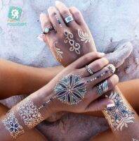 Rocooart Flash Metallic Waterproof Temporary Tattoo Gold Silver Tatoo Women Henna Flower Taty Indian Arabic Tattoo Sticker Stickers