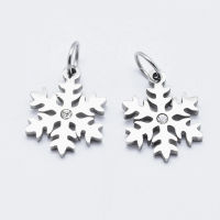 1pc Eco-Friendly 316 Surgical Stainless Steel Micro Pave Cubic Zirconia Charms Long-Lasting Plated Snowflake Stainless Steel Color 13.5x10.5x1.5mm Hole: 3.5mm