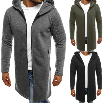 Mens Solid Hoodie Long Jacket Cardigan Casual Trench Cloak Cape Coat  Outwear US