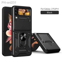 Camera Protective Phone Case For Samsung Galaxy Z Flip 4 Luxury TPU Magnetic Metal Ring Bracket Shockproof Armor Z Flip 3 Cases