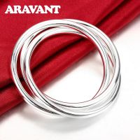 Luxury Brand Fashion 925 Silver Triple Bangle Simple Round Circle Bracelet amp;Bangles Women Wedding Engagement Jewelry