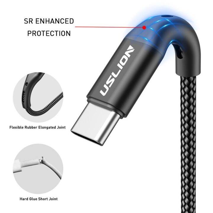 uslion-3a-usb-type-c-สายสำหรับข้อมูล-xiaomi-redmi-note-7-ที่ชาร์จโทรศัพท์มือถือชาร์จแบบเร็ว-s9สาย1m-2m-3m