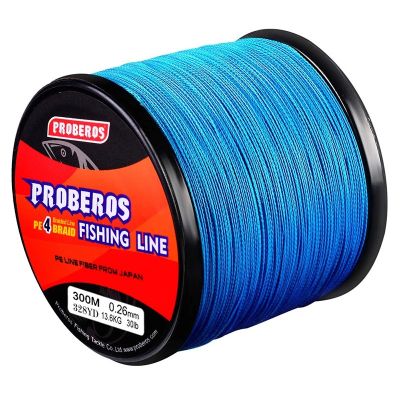 1-2วัน(ส่งไวมากแม่) 300 เมตร สาย PE ถัก 4 สีฟ้า เหนียว ทน ยาว -  Fishing line wire Proberos - Blue【Super Thailand】