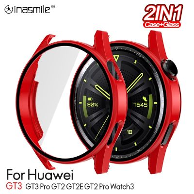 ✐❦♦ Szkło hartowane etui na komputer do zegarka Huawei GT3 Pro GT 3 GT2 E zegarek 3 42mm 43mm 46mm 48mm osłona ekranu Smart Watch Case