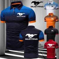 Mustang ผู้ชายแฟชั่นลายจุดเสื้อโปโลลำลองของผู้ชายสีเปลี่ยนคอตั้ง Polo เสื้อยืดกีฬา