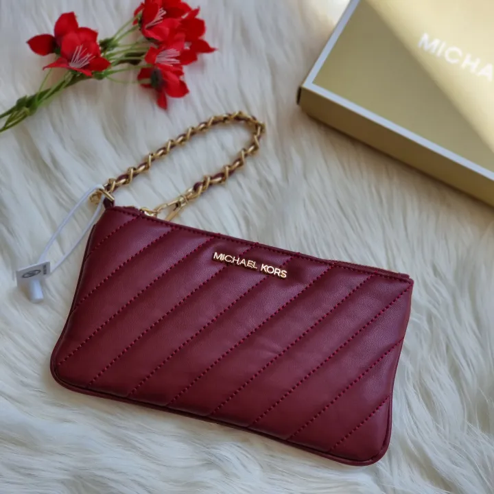 Guaranteed Authentic Michael Kors Wristlet Top Zip Rose Medium Chain -  Maroon | Lazada PH