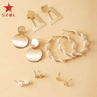 SZWL 6 Pairs Of Men And Women Earrings Alloy Creative Metal Geometric Pearl Ring Earrings Set