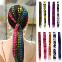 Feather Hair Extensions Colored Synthetic Hair Feather Colorful False Hair Extension Mixed Color Straight Hair For Women Girls Wig  Hair Extensions  P