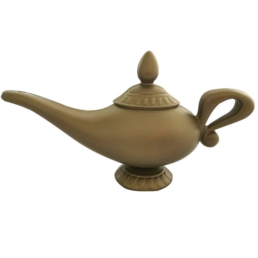 Gold Genie Lamp Plastic Aladin Costume Accessory Toy Prop Arabian Flip Lid Top 