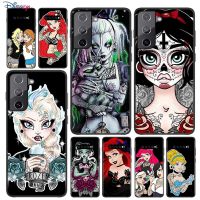 [Hot K] การ์ตูนเจ้าหญิงสักปกสีดำแบบนิ่มสำหรับ Samsung Galaxy S22 S21 S20 FE อัลตร้า S10 S10e Lite S9 Plus Pro เคสโทรศัพท์