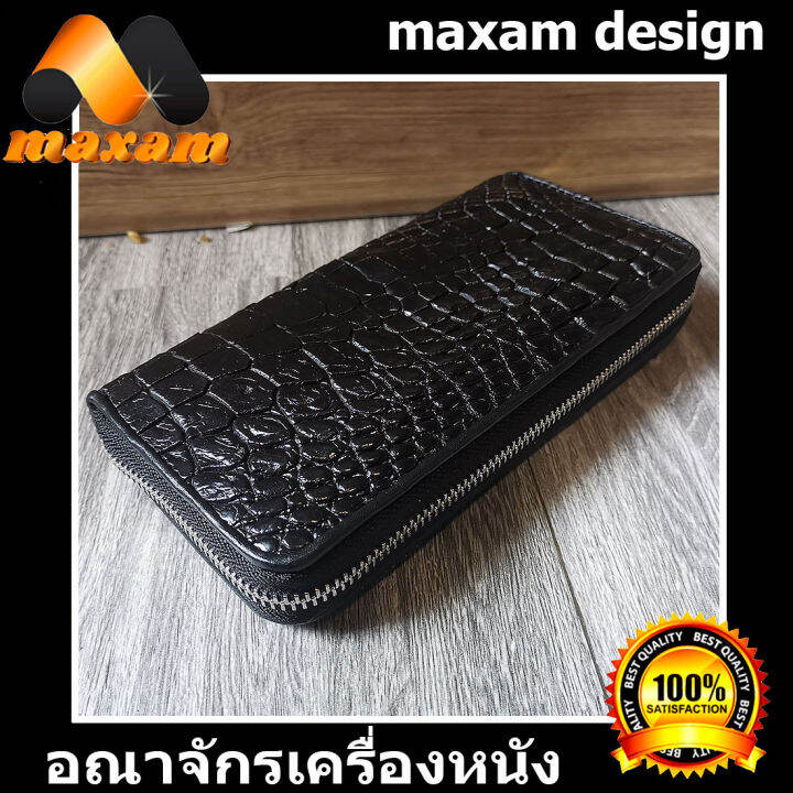 lady-wallet-single-zipped-สีดำ-หนังแท้ของเเท้-กระเป๋าหนังจระเข้แท้-หนังเต็มใบ-black