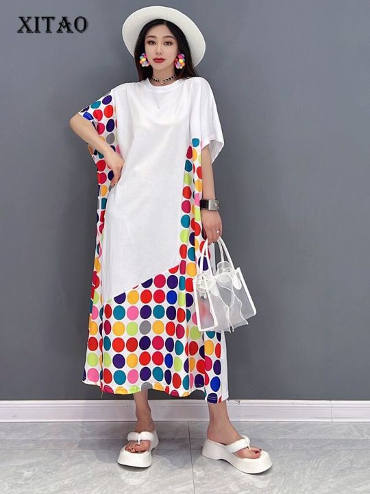 xitao-t-shirt-dress-loose-fashion-casual-women-asymmetrical-contrast-color-women