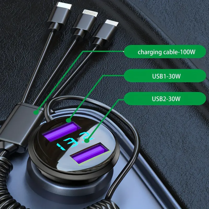 จอแสดงแรงดันไฟฟ้าชาร์จเร็วที่ชาร์จแบบเร็วรถยนต์5ใน1-160วัตต์-usb-qc3-0ที่ชาร์จโทรศัพท์อย่างรวดเร็ว-type-c-สำหรับ-iphone-samsung