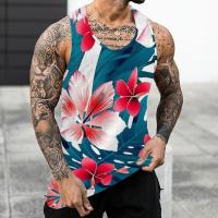 hot【DT】 Floral Top Men Sleeveless Hawaii Shirt Tee Man Gym Workout Clothing