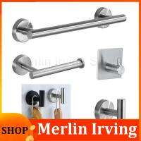 Merlin Irving Shop Silver Black Robe Hook Towel Rails Bar Rack Shelf Tissue Paper Holder Stainless Steel Bathroom Hardware Set drill Accessories