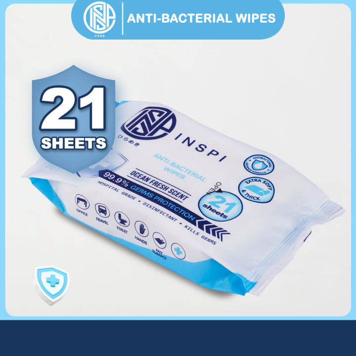 Inspi Chic Antibacterial Wipes 21 Sheets Multipurpose Essential Daily