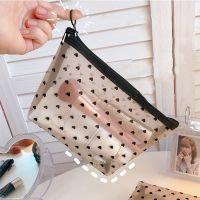 Women Travel Toiletry Wash Makeup Bag Storage Case New Zipper Make Up Bags Fashion Black Dot Transparent Mesh Cosmetic Bag