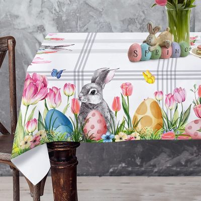 【CW】 Easter Tablecloth Watercolor Flowers Floral Table Cover for Dinner
