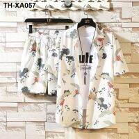 Beach suit mens summer Korean style trendy set with handsome short-sleeved Hawaiian