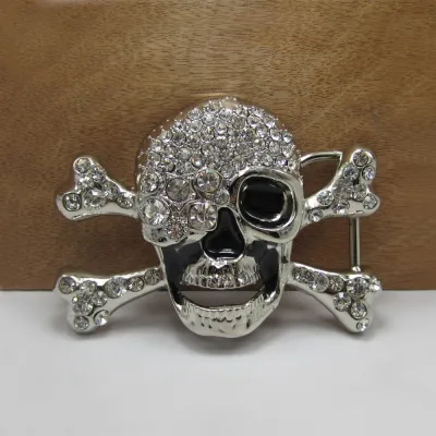 BuckleClub zinc alloy heavy rhinestones skull belt buckle FP-01336 silver FINISH for men 4cm width loop drop shipping