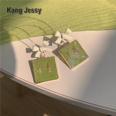 Kang Jessy ต่างหูโบว์สไตล์โมริสไตล์ผู้หญิงต่างหูทรงสี่เหลี่ยมทรงเรขาคณิตสไตล์เกาหลีต่างหูแฟชั่นสไตล์ฝรั่งเศสแมทช์ง่ายเครื่องประดับ