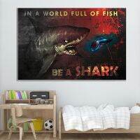 Luyameishop Office Wall Art Decor, Shark Mindset อ้างภาพวาดผ้าใบ,Sea World Water Animal โปสเตอร์,เหมาะสำหรับห้องนั่งเล่นตกแต่งบ้าน,สร้างแรงบันดาลใจการออกแบบ