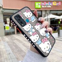 Jjlingji เคสสำหรับ VIVO Y30เคส Y50 Y30i ลายการ์ตูนแฮปปี้ฮัลโหลคิตตี้บางขอบสี่เหลี่ยมด้านข้างดีไซน์ใหม่มีน้ำค้างแข็งโปร่งใสกันกระแทกเคสมือถือแข็งปลอกซิลิโคนคลุมทั้งหมดเคสป้องกันกล้อง