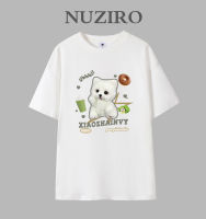 NUZIRO เสื้อยืดแขนสั้นสำหรับผู้หญิง,เสื้อยืดคู่พิมพ์ลายลูกสุนัขน่ารักผ้าฝ้ายเกาหลี