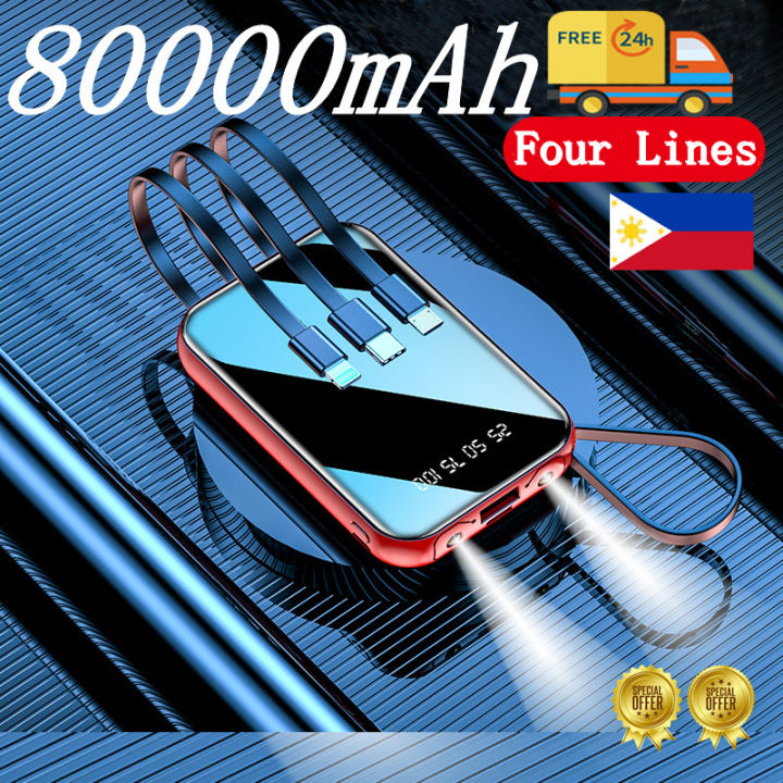Mini power bank 500000mah Original LED with 4 Cables 2.1A Fast charger  Powerbank for iphone
