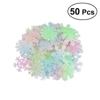 50PCS 3D Luminous Fluorescent Snowflake Wall Stickers Decals Window Clings For Christmas Party Background Wall Decoration