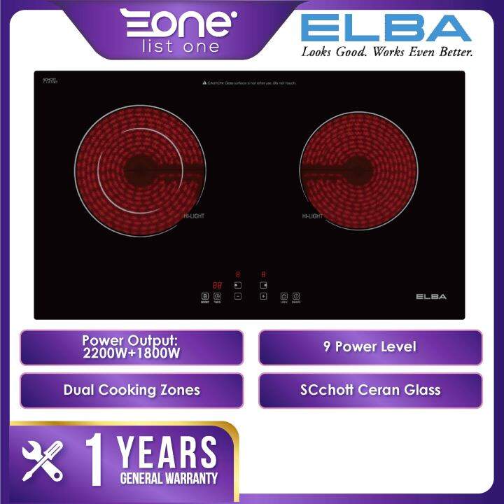 ELBA 2200W+1800W SCHOTT CERAN GLASS EGO HEATING ELEMENT BUILTIN CERAMIC HOB ECHK7012ST(BK