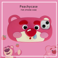 3D Lovely Lotso With Invisible Bracket Phone Case for iPhone 14 13 12 Pro Max 11 Full Cover Silicone Soft Back Cover Casing