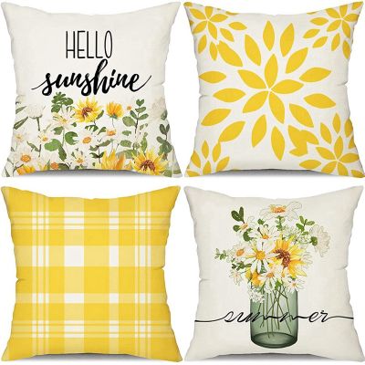Summer Pillow Covers 18X18 Set of 4 Farmhouse Throw Pillows Summer Decorations Cushion Cas for Sofa Couch Decor