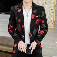 ZZOOI 2022 Flower Printed Men Blazers Fashion Casual Business Suit Jacket Wedding Banquet Party Dress Coat Street Wear Social Jacket