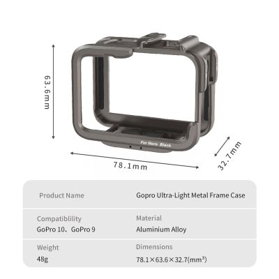 Metal Case for GoPro Hero 11 Black Camera Shell CNC Cage Protective Housing Frame for GoPro 11/10/9 Ultra-Light Metal Frame Case