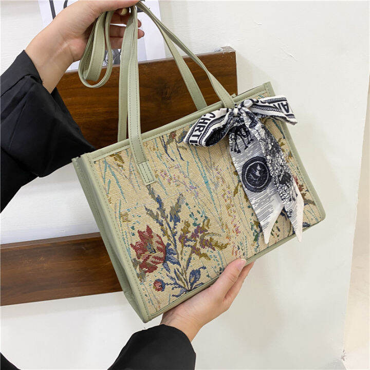 korean-style-womens-hand-bag-oil-painting-graffiti-simple-one-shoulder-large-bags-2023-new-silk-scarf-large-capacity-canvas-bag